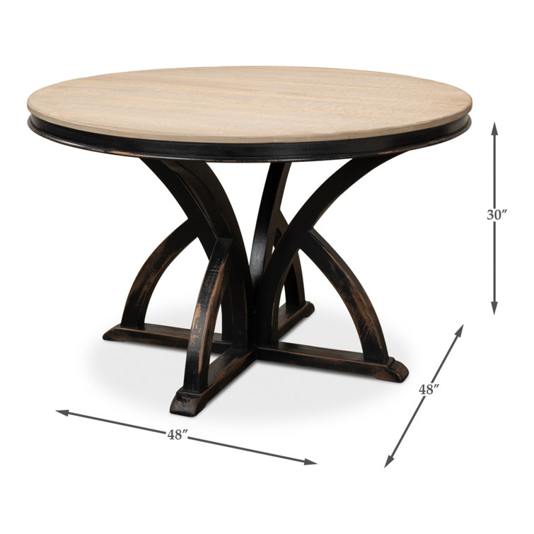 Bleached Pine and Black Round Farmhouse Pedestal Dining Table