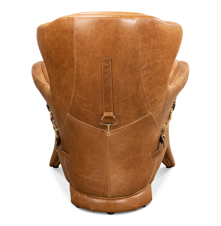Hera Brown Genuine Leather Tufted Armchair with Solid Wood Legs