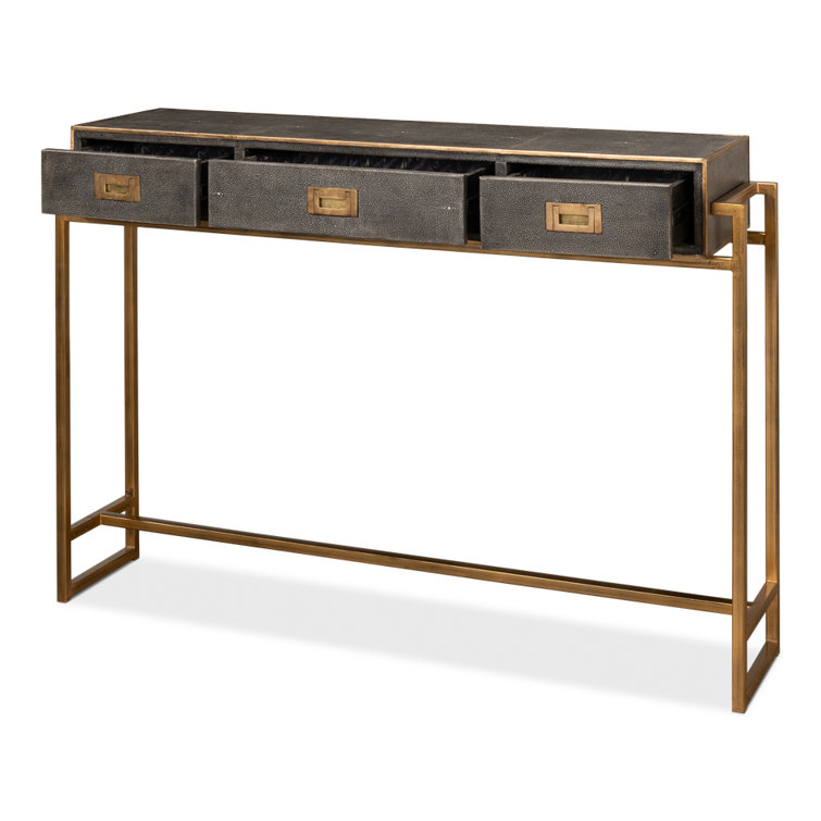 Gold and Gray Shagreen Leather Console Table with Storage