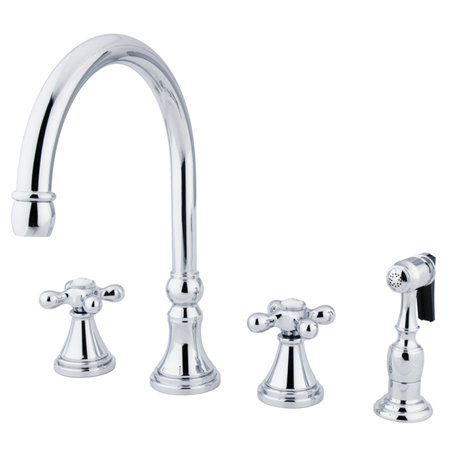 Polished Chrome Widespread Kitchen Faucet with Brass Sprayer