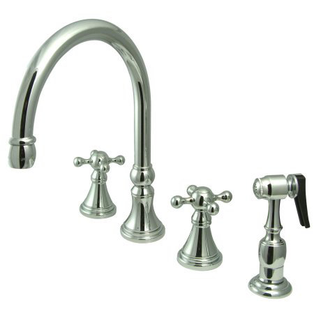 Chrome High-Arc Double Handle Kitchen Faucet with Side Sprayer