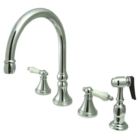 Polished Chrome High-Arc 2-Handle Kitchen Faucet with Brass Sprayer
