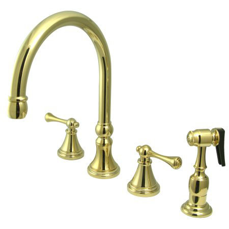 Polished Brass High-Arc Kitchen Faucet with Side Sprayer