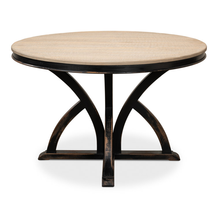 Bleached Pine and Black Round Farmhouse Pedestal Dining Table
