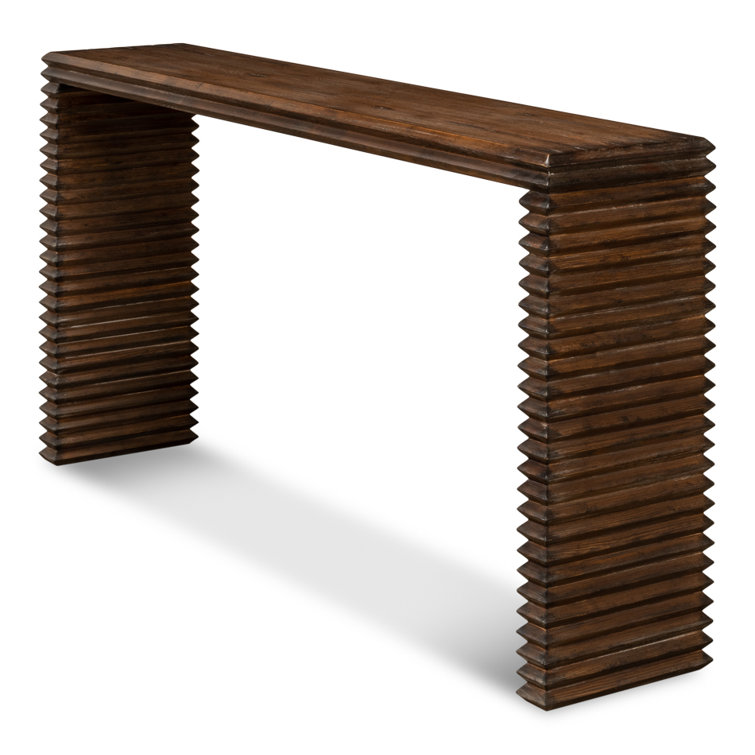 Stacked Dark Brown Solid Wood Console Table with Storage