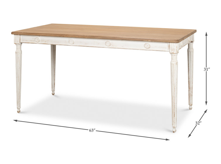 French Country Farmhouse Pine 63'' White Dining Table
