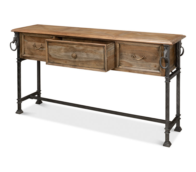 Desert Bleached Brown Acacia Wood and Iron Console Table
