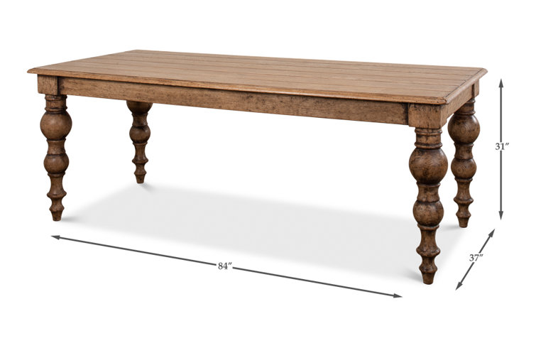 Rustic Oak Solid Wood Dining Table with Turned Legs
