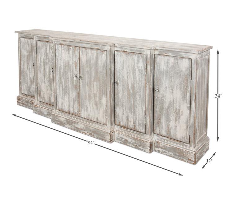 Distressed Farmhouse 80'' Gray Solid Wood Waterfall Sideboard