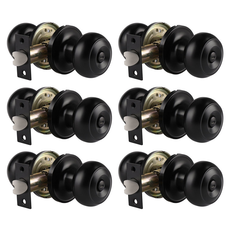 Black Stainless Steel Privacy Door Knobs Set of 6