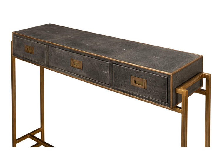 Gold and Gray Shagreen Leather Console Table with Storage