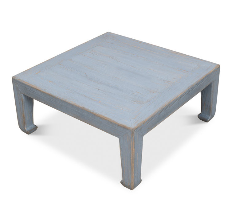 Blue Solid Pine Wood Square Coffee Table