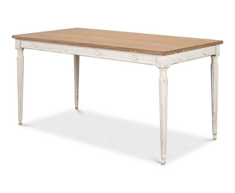 French Country Farmhouse Pine 63'' White Dining Table