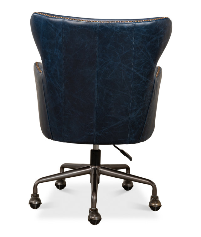 Chateau Blue Leather Swivel Arm Chair with Metal Base