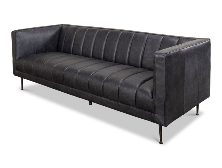 Lexington Gray Tufted Leather Stationary Sofa
