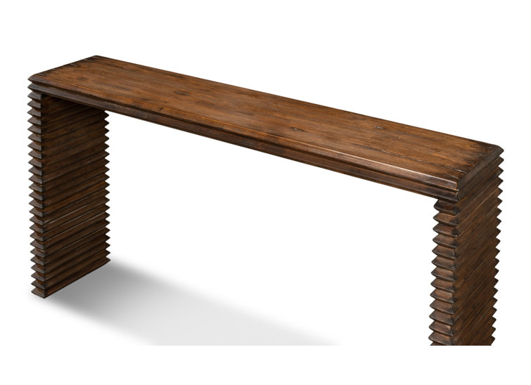 Stacked Dark Brown Solid Wood Console Table with Storage