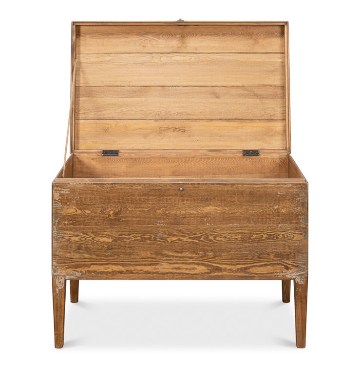 Brown Pine Rectangular Trunk End Table with Storage