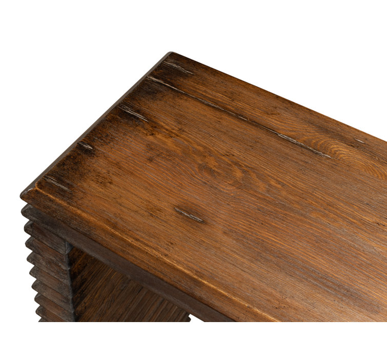 Stacked Dark Brown Solid Wood Console Table with Storage