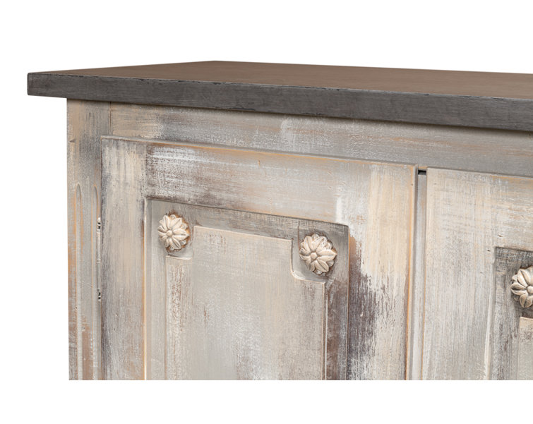 Bellagio 96" Gray Oak and Quartz Sideboard with Floral Medallions