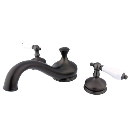 Oil Rubbed Bronze Double Handle Roman Tub Faucet with Ceramic Lever Handles
