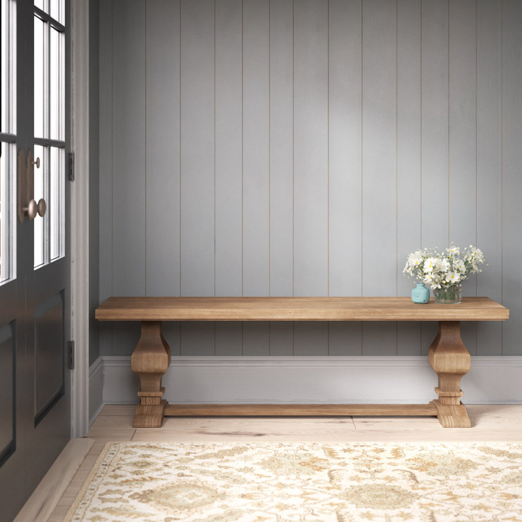Rustic Honey Brown Solid Pine Double Pedestal Bench