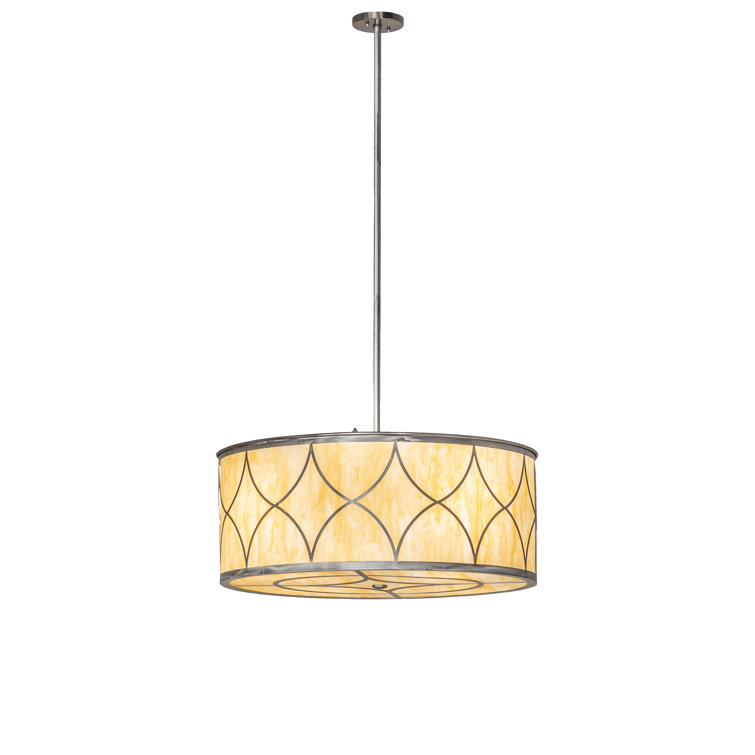 Beige Glass and Steel 4-Light Drum Pendant