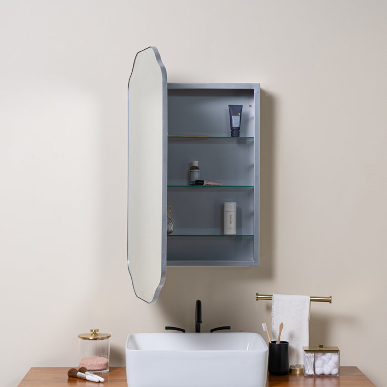 Silver Mirrored Medicine Cabinet with Shaped Silhouette