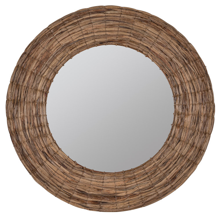 Shyla Coastal Round Rattan 35.5" Bathroom Wall Mirror