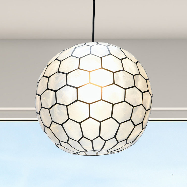 Philippine Artisan Black Capiz Honeycomb Globe LED Pendant Light