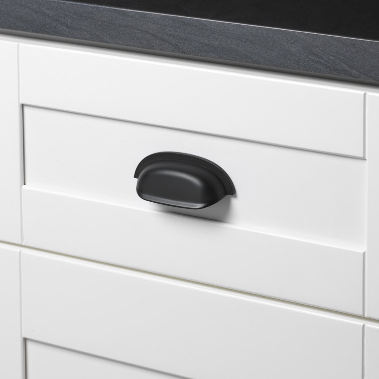 Matte Black Traditional Cup Pull with Mounting Hardware