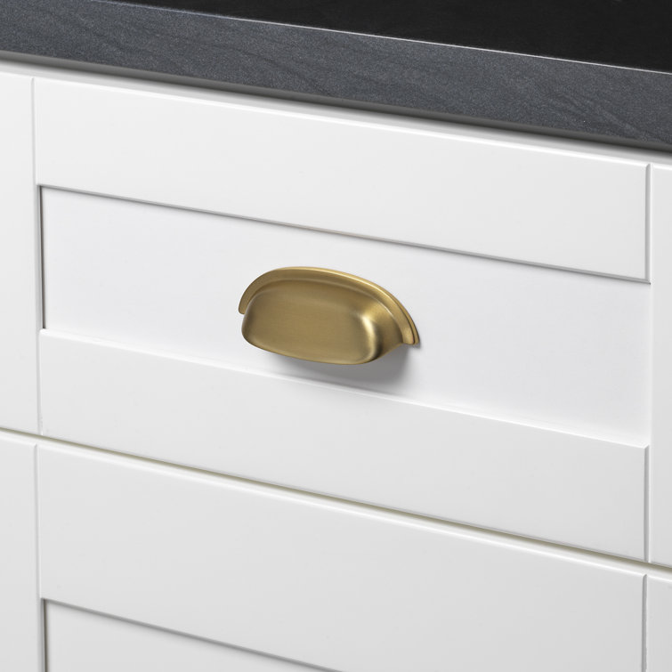 Satin Gold Brushed Cup Pull with Mounting Hardware