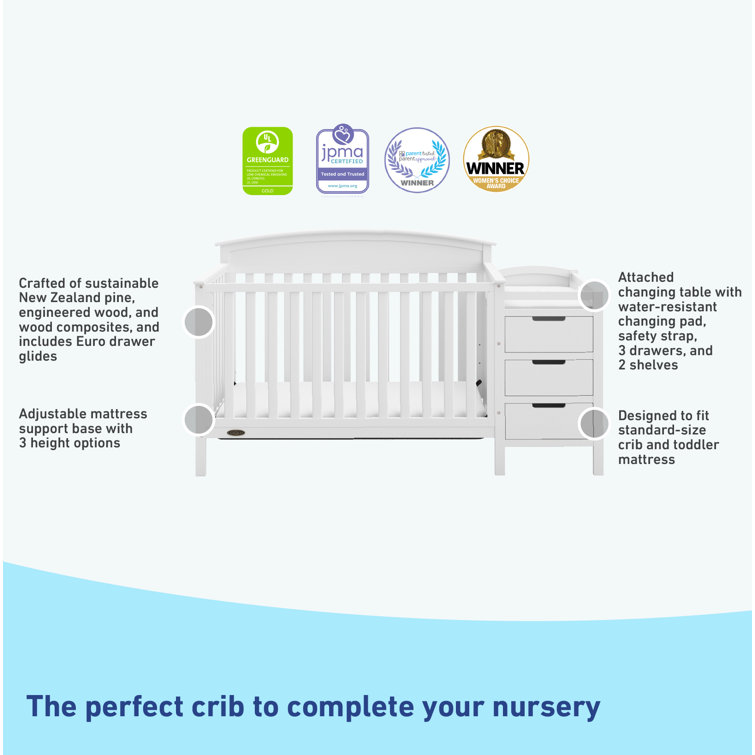 White Pine 4-in-1 Convertible Crib with Changer