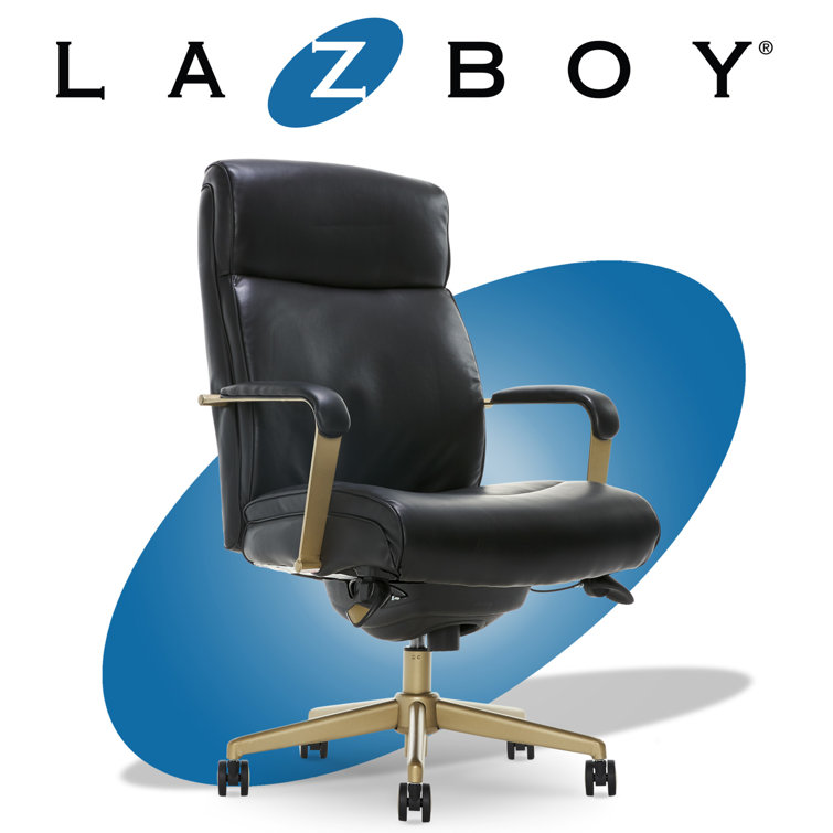 Modern Executive Black Bonded Leather Office Chair with Copper Base