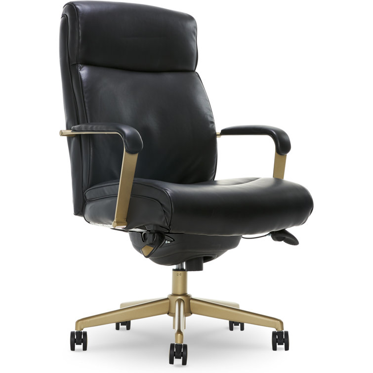 Modern Executive Black Bonded Leather Office Chair with Copper Base