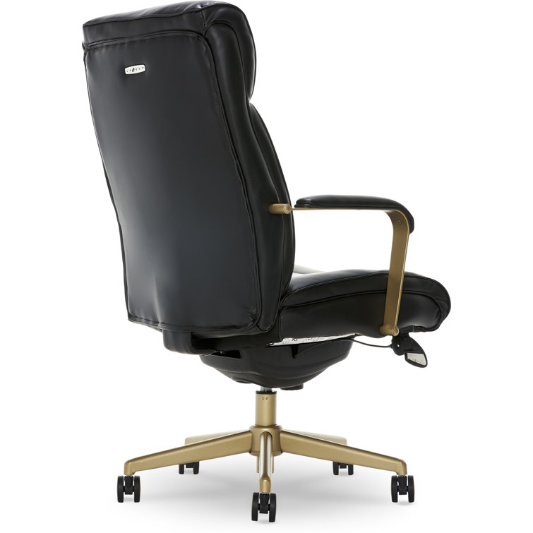 Modern Executive Black Bonded Leather Office Chair with Copper Base