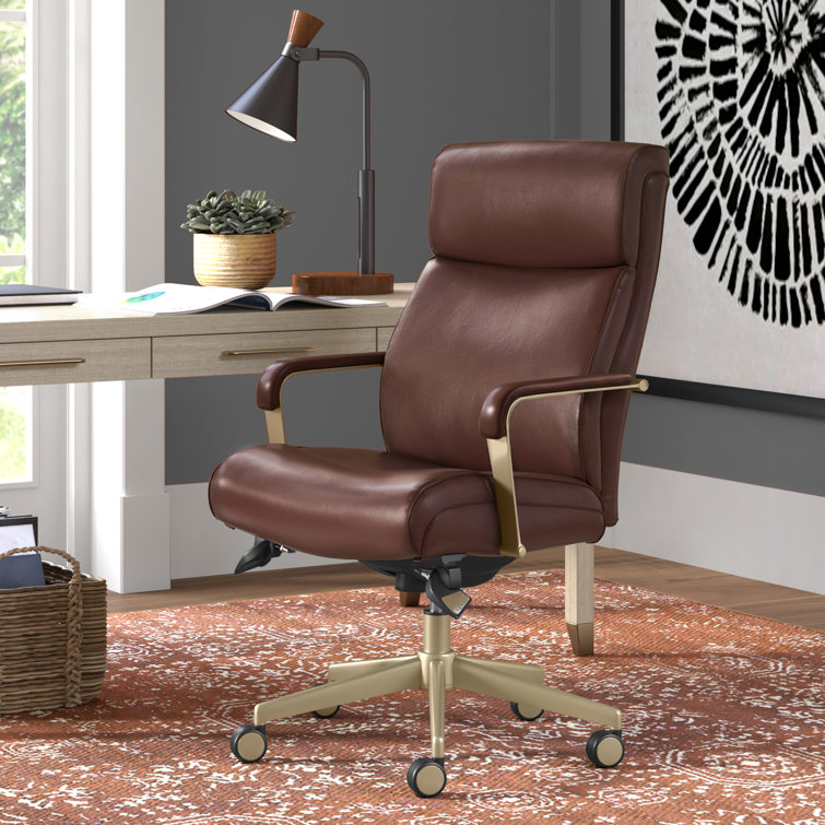 Brown Bonded Leather Ergonomic Executive Office Chair with Lumbar Support