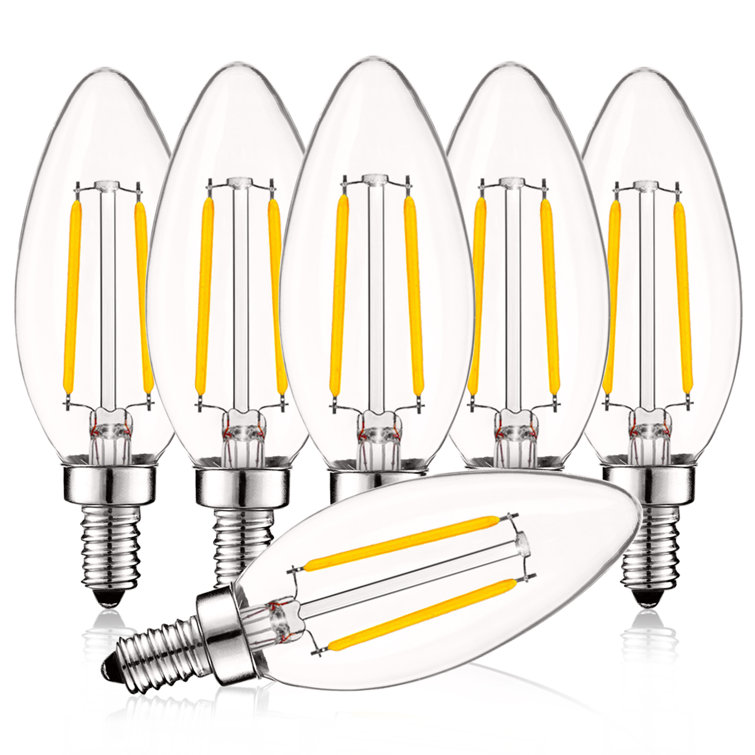 4W Dimmable White LED Candelabra Bulbs with E12 Base, 6-Pack