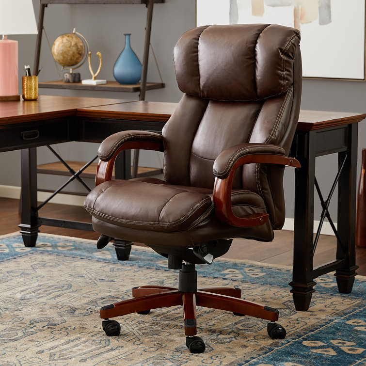 Brown Leather High Back Executive Swivel Chair with Fixed Arms