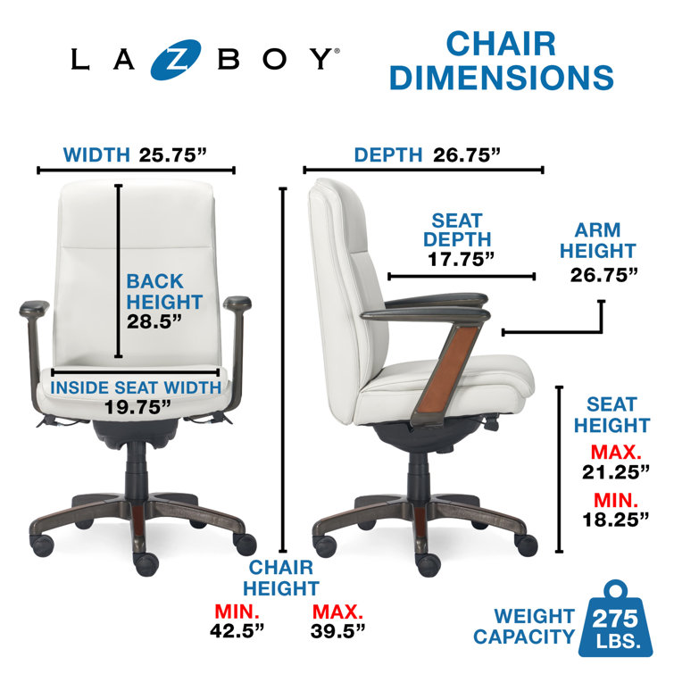 White Leather and Wood Swivel Executive Office Chair with Lumbar Support