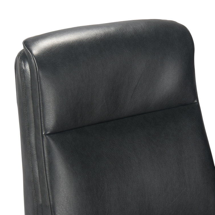Executive High-Back Black Leather Swivel Office Chair with Wood Accents