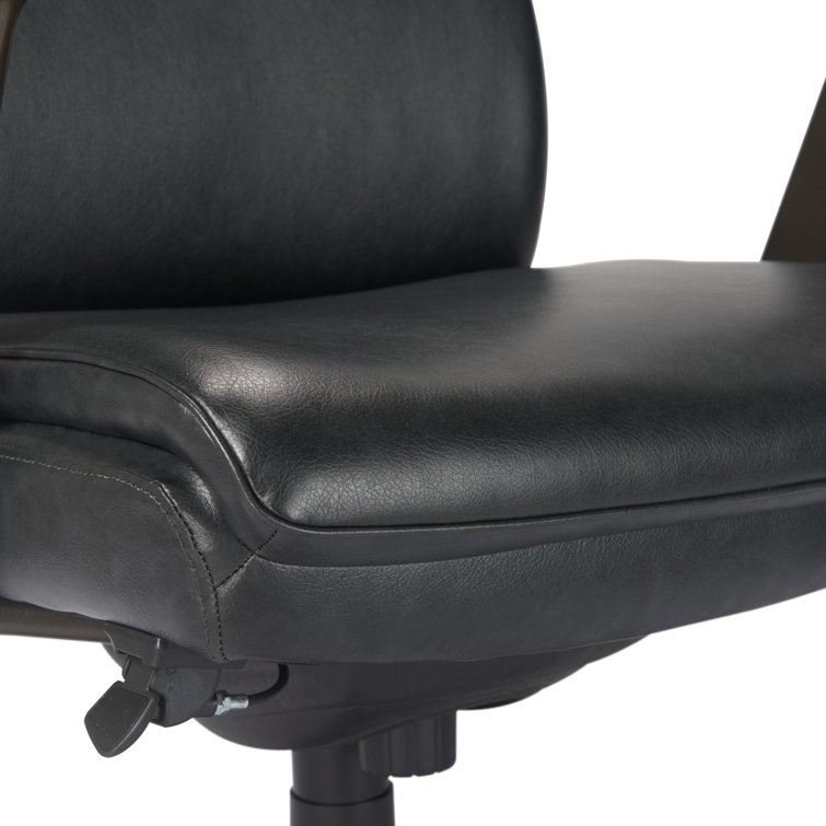 Executive High-Back Black Leather Swivel Office Chair with Wood Accents