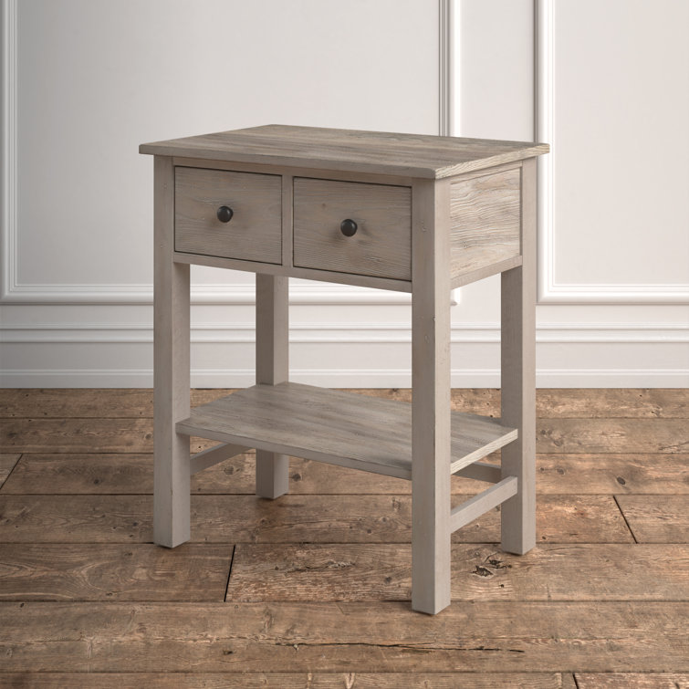 Transitional Pine 2-Drawer Nightstand in Natural Gray