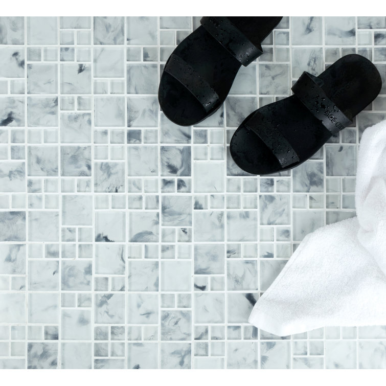 Frozen Lake Hand-Painted Glass Mosaic Tile for Walls