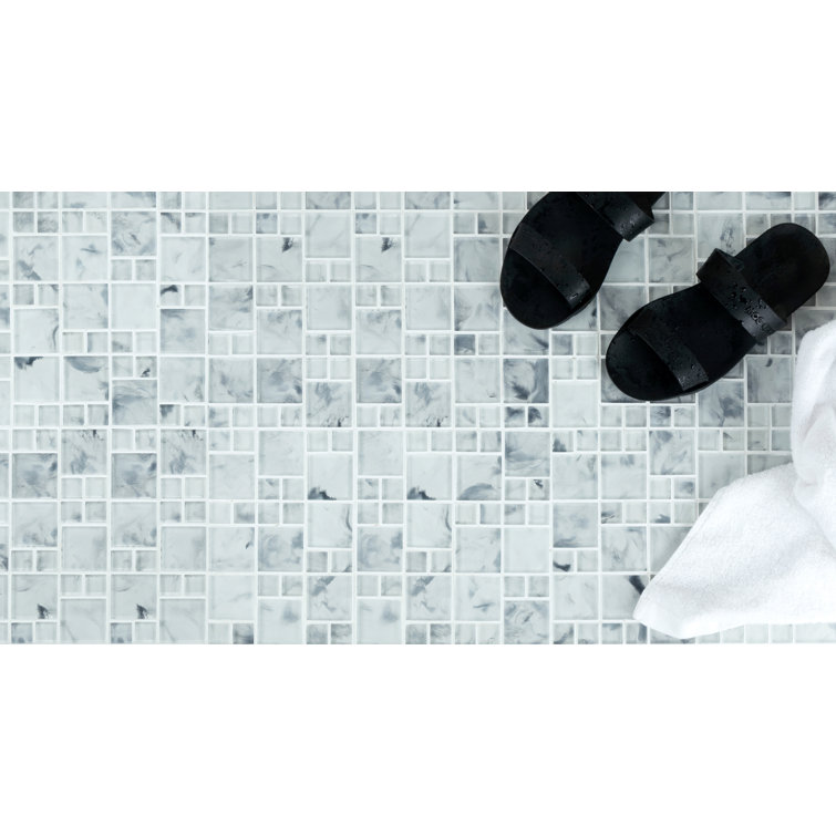 Frozen Lake Hand-Painted Glass Mosaic Tile for Walls