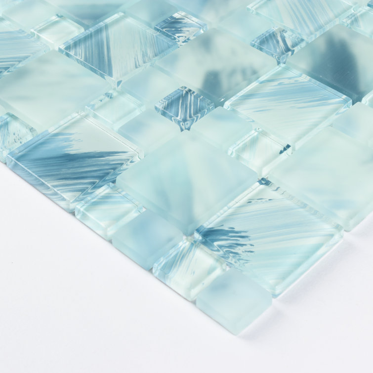 Atlantic Blue Hand-Painted Glass Mosaic Wall Tile