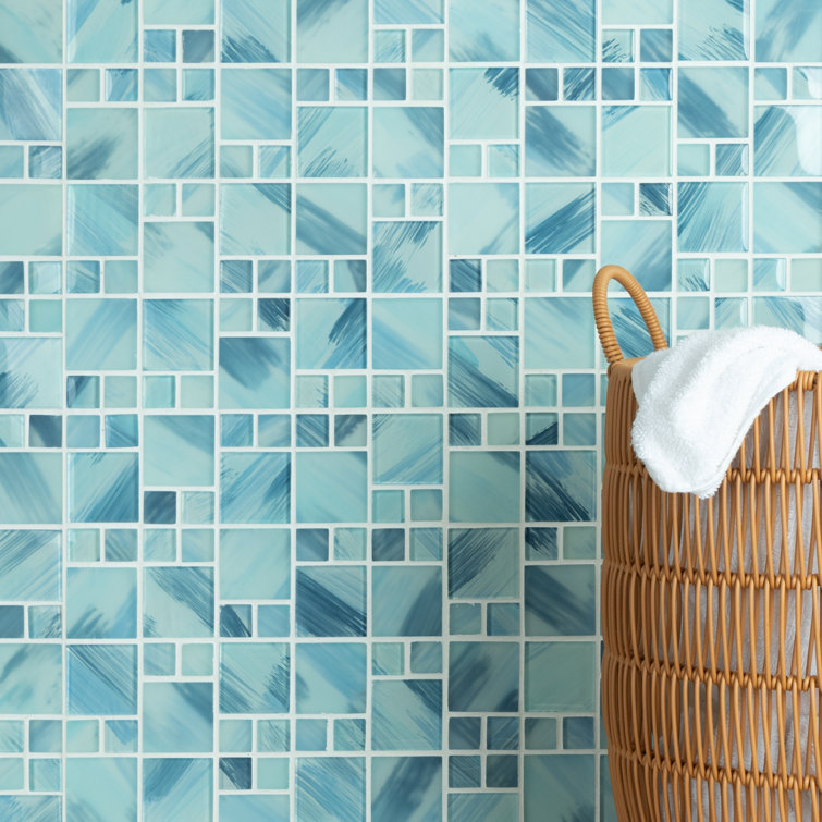 Atlantic Blue Hand-Painted Glass Mosaic Wall Tile