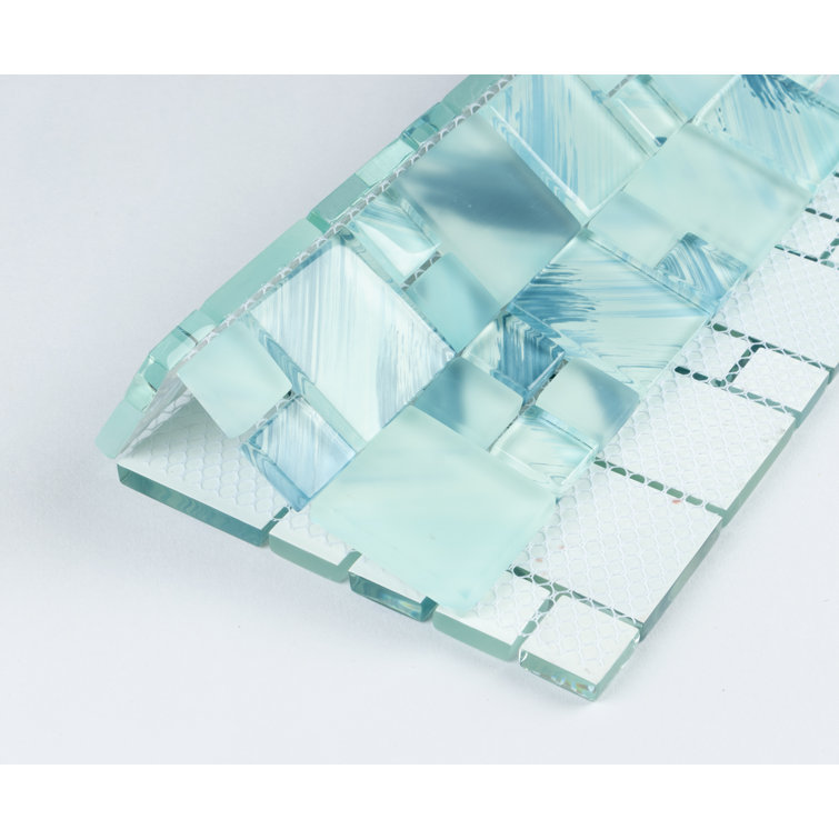 Atlantic Blue Hand-Painted Glass Mosaic Wall Tile