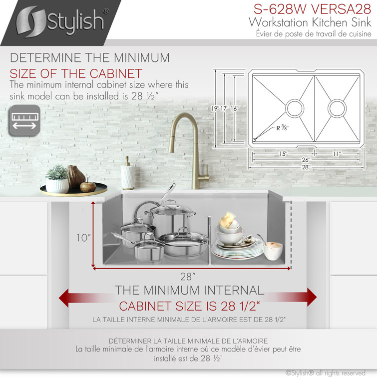 Versa28 Dual Bowl 28" Stainless Steel Undermount Kitchen Workstation