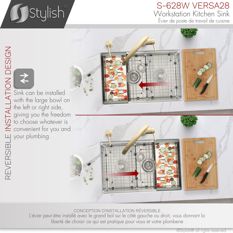 Versa28 Dual Bowl 28" Stainless Steel Undermount Kitchen Workstation