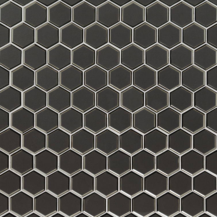 Metallic Gray Beveled Hexagon Glass Mosaic Tile